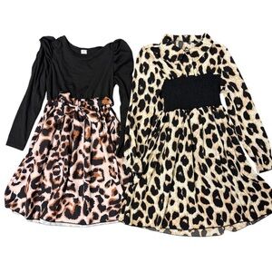 SHEIN Stylish Leopard Cheetah Print Kids Dress Set Size 8Y